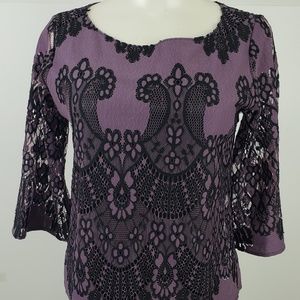 Renee C Top size Small Purple Floral 3/4 Sleeve